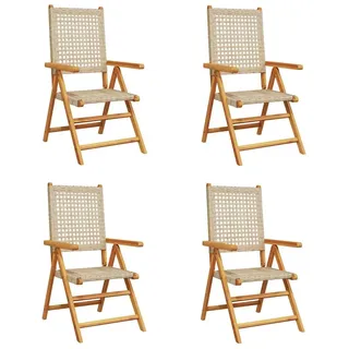 vidaXL 4-teiliges Set aus verstellbaren Klappstühlen, beigefarbenes Polyrattan und Massivholz - Beige
