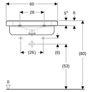 Geberit Waschtisch Square RENOVA COMFORT barrierefrei, mit Hahnloch, ohne Überlauf 600 x 550 mm weiß 128662600 - Weiß