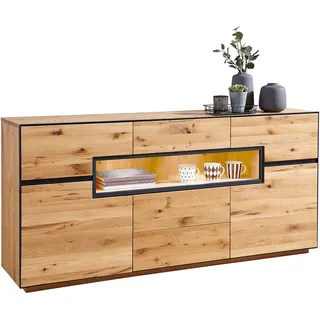 Linea Natura Sideboard , Eichefarben , Metall , Wildeiche , furniert, massiv , 2 Fächer , 3 Schubladen , 180x85x42 cm , Holzmöbel, Kommoden Holz, Sideboards Holz