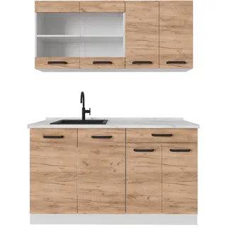 Vicco Singleküche R-Line, 140 cm ohne Arbeitsplatte, Goldkraft Eiche/Weiß/Weiß