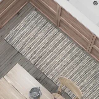 Comart - Küchenteppich Manhattan - Wasserdicht - rutschfest - Schmutzabweisend - Geflochtenes PVC - Teppichläufer mit Metallic-Effekt - für Flur, Küche und Bad - Shine Light Grey - 50 x 240 cm