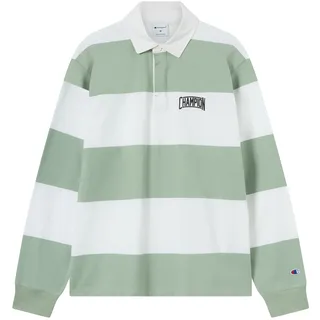 Langarm-Poloshirt CHAMPION "COLLEGE Striped Heavy Jersey Polo", Herren, Gr. XXL, grün (ige, wht), Obermaterial: 100% Baumwolle, normal, Rundhals, Shirts Langarm-Poloshirt, Langarm-Design, mit Knopfleiste, gerader Abschluss