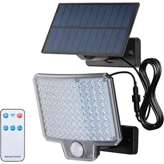 GRIFEMA Solarlampen für Außen mit Fernbedienung, Außenlampe mit Bewegungsmelder, IP65 Wasserdichte Solarleuchte mit 5m Kabel für Garten, Garage, Terrasse, Hof, Haustüren, Schwarz