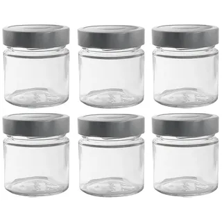 6x Gewürzgläser 212ml inkl. Deckel Deep in Silber, Vorratsgläser, Marmeladengläser, Gläser mit Schraubverschluss