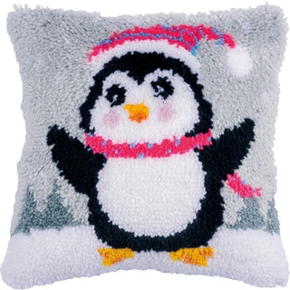 Vervaco Set Knotenpunktkissen Pinguin, Ecru, ca. 40 x 40 cm