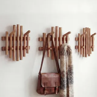 MCA 3er-Set Garderobenpaneel HWC-P57, Wandgarderobe Garderobenleiste Holzgarderobe, Massiv-Holz Eich
