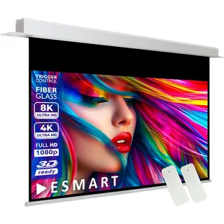 ESMART Expert CSX Deckeneinbau-Leinwand 318 cm Bild 266 x 149 cm (120") 16:9 | Infrarot Fernbedienung | Trigger-Steuerung | elektrische Beamer Motor Projektionsleinwand