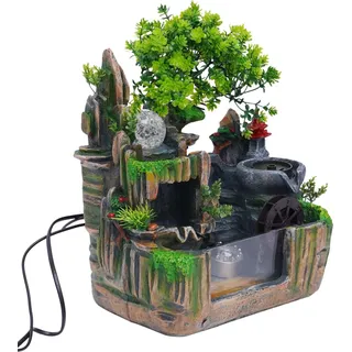 Tischbrunnen - Mini Zen Zimmerbrunnen - Felslandschaft - Nebelgerät - LED-Beleuchtung - Kunstharz - 18 x 30 x 33 cm - Mehrfarbig