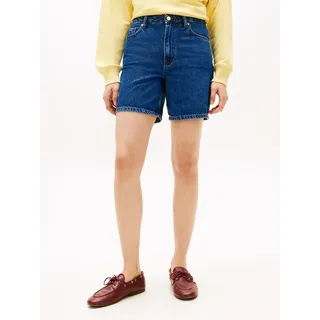 Shorts TOMMY HILFIGER "DNM EMI STRAIGHT SHORT RW", Damen, Gr. 32, N-Gr, blau (emi), Web, Obermaterial: 100% Baumwolle, unifarben, straight fit kurz, Hosen Shorts