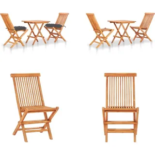 vidaXL 3 tlg. Bistro Set mit Anthrazit Kissen Massivholz Teak - Bistroset - Bistrosets - Holz-Bistroset - Holz-Bistrosets - Grau