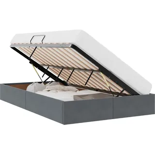 vidaXL Ottoman Bettgestell mit Speicher Dunkelgrau 120 x 190 cm Samt - Dunkelgrau