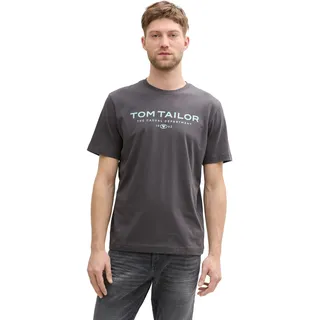 T-Shirt TOM TAILOR, Herren, Gr. XXL, grau (tarmac grau), Single Jersey, Obermaterial: 100% Baumwolle, bedruckt, regular fit hüftbedeckend, Rundhals, abgesteppte Kante, Shirts T-Shirt, Sommershirt mit Frontprint