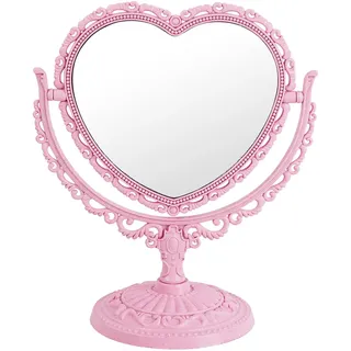 XPXKJ Spiegel in Herzform, 17,8 cm, Kosmetikspiegel mit 3-facher Vergrößerung, Vintage-Stil, für Badezimmer, Schlafzimmer, Ankleidespiegel (rosa Herzform)