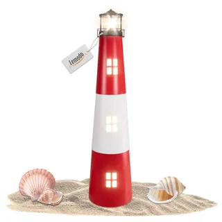 LEMODO Gartendeko Leuchtturm, Dekoleuchte für den Garten mit solarbetriebenem, rotierendem Leuchtfeuer, 120 cm hoch, aus Metall, Maritime Außendeko mit LED-Beleuchtung