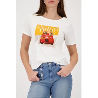 T-Shirt MONARI "Auto", Damen, Gr. 44, off, weiß, Web, Obermaterial: 100% Baumwolle, unifarben, regular fit taillenbedeckt, Rundhals, eingesetzt abgesteppte Kante, Shirts T-Shirt, Regular fit mit Cabrio-Print