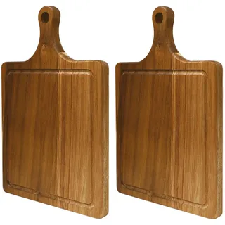 Sixfolo 2 Stück Kleine Schneidebrett Holz mit Griff und Saftrille | Servierbrett Akazienholz 29x20x1.5cm,Frühstücksbrettchen Holz Klein,Holzbrett Küche Massiv für Käse,Brot,Gemüse und Obst