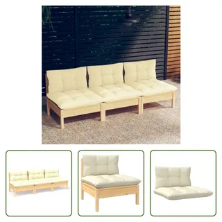 The Living Store 3-Sitzer-Gartensofa mit Creme Kissen Massivholz Kiefer - Creme