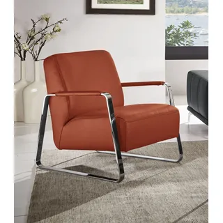 Cocktailsessel W.SCHILLIG "quadroo Designsessel, Loungesessel", orange (copper z73), B:65cm H:82cm T:82cm, Velourgewebe V41 (100% Polyester);Longlife Xtra-Leder Z59 - Glattleder;Longlife Xtra-Leder Z73 - Glattleder;Stoff S37 (100% Polyester): Luxus-Microfaser in Lederoptik, Sessel, Cocktailsessel, mit bezogenen Armlehnen, Gestell in Chrom glänzend