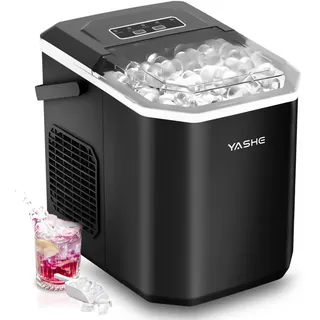 yashe Eiswürfelmaschine für die Arbeitsplatte, Kugelförmige Eiswürfel in 2 Größen, 9 Eiswürfel in 6 Minuten, 12kg Eis pro Tag, Selbstreinigende Tragbare Eismaschine mit Tragegriff für Küche, Camping
