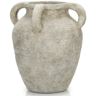 Hohe 25cm Keramikvase Handgemachte Vintage Terrakotta-Vase Tischvase mit Griffen aus Keramik für Deko Wohnzimmer Home Office, Vase für Pampasgras, Rustikales Antikes Dekor, Vintage Grün