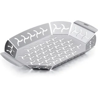 Weber Premium Grillkorb - Klein (27 x 19cm), Hitzebeständige & spülmaschinenfeste BBQ Grillschale aus Edelstahl, Ideal für Beilagen (Fleisch, Gemüse), für alle Grilltypen geeignet - Silber (6677)