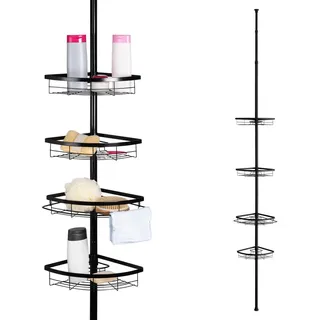 bremermann Teleskop-Eckregal, schwarz, Metall , Schwarz , 22.5x290x22.5 cm , Badezimmer, Baden & Duschen, Duschregale & Duschablagen