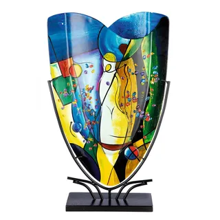 GILDE GLAS art Deko Vase aus Glas auf Metallfuß - Deko Wohnzimmer - Geschenke für Frauen Geburtstag Weihnachten - Mehrfarbig Höhe 58 cm