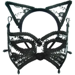 Bristol Novelty Katzenmaske mit Ohren an Kopfband, PET, Polyester, Kunststoffperlen, mehrfarbig, Einheitsgröße Halloween, Karneval