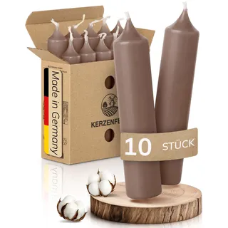 Kerzenfeld® Kurze Stabkerzen Taupe, 2-fach getaucht, 10cm x 2,2cm | Made in Germany, Bunte Kleine Kerzen - Ohne Tropfen & Rußen - RAL-Zertifizierte Tafelkerzen, Tischdeko für Zuhause oder Event