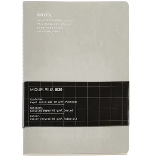 Miquelrius - Flexibles A5-Notizbuch (200 x 140 mm), innen gepunktet, 48 weiße Blätter, 80 g/m2 Recyclingpapier, Einband aus recyceltem Leder, Grau