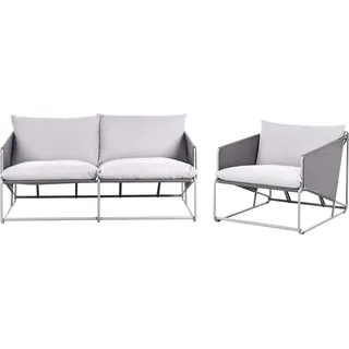 BELIANI Lounge Set Grau Metall 3-Sitzer Gartensofa und Sessel mit Armlehnen Kissen Niedrig Extra Breit Modernes Design Outdoor Indoor Garten - Grau