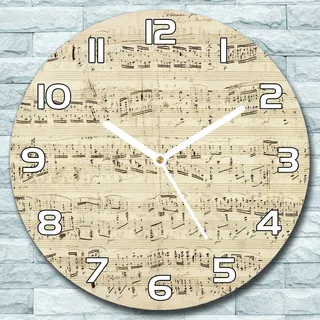 Wanduhr aus Glas Rund fi 30 Chopin Musik Noten Quarz Deko Schlafzimmer Büro