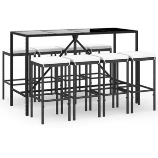 vidaXL 9-tlg. Gartenbar-Set mit Kissen Schwarz Poly Rattan - Schwarz
