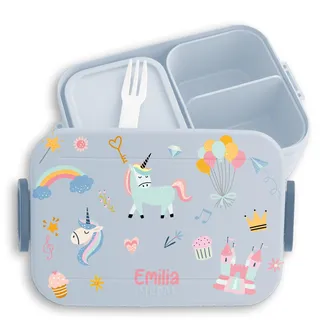 Shirtracer Mepal Lunchbox Kinder personalisiert Einhorn Märchenwelt | Hellblau, 900 ml, Einschulung, Schulanfang, Schultüte, Schulkind, Fabelwesen, Pegasus, mit Fächern, spülmaschinenfest