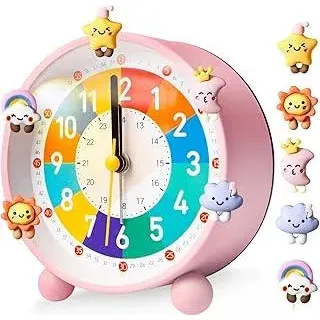 Kinderwecker Ohne Ticken, Wecker Kinder mit Nachtlicht und Schlummerfunktion, Kinderwecker für Schulanfänge, Quarz Analog Wecker für Kinder, Lernwecker für Lernen und Schlaf