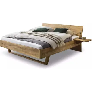 Wildeiche Massivholzbett - Landhaus – 200 x 200 cm / mit Nachtkonsole / wildeiche-bianco