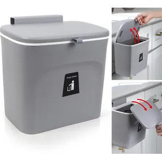 Mülleimer Küche,Mülleimer Wandmontage mit Deckel Mülleimer Zum Aufhängen Hängender Mülleimer für Küche Büro Badezimmer Wohnmobil, Grau, 7L - Grau
