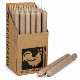 Extra lange Stabkerzen Taupe – 25 cm (250 mm) – Ø 2,2 cm – durchgefärbt & tropffrei – Made in Germany – Kerzenfarm Hahn – 12 Std. Brenndauer – wählbar 10 oder 25 Stück (25, Taupe/Beige)