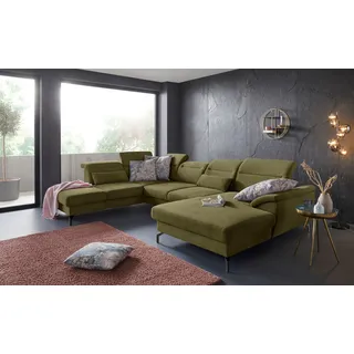 sit&more Wohnlandschaft »Percy U-Form« 15 cm Fußhöhe, Sitztiefenverstellung, wahlweise in 2 Fußfarben, grün