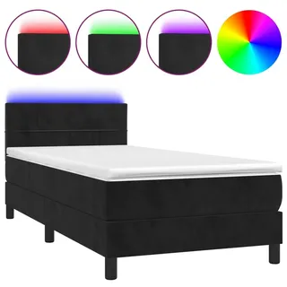 vidaXL Boxspringbett mit Matratze & LED Schwarz 90x200 cm Samt - Schwarz