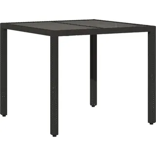 vidaXL Gartentisch mit Glasplatte Schwarz 90x90x75 cm Poly Rattan - Schwarz