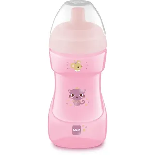 MAM Sports Cup (330 ml), auslaufsicherer Baby Trinkbecher mit selbstöffnendem Ventil, Kinder Trinkbecher mit rutschfester Greiffläche, ab 12+Monaten, Katze