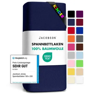Jacobson Jersey Spannbettlaken Spannbetttuch Baumwolle Bettlaken (60x120-70x140 cm, Dunkelblau)