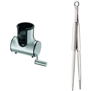 RÖSLE Käsemühle, hochwertige Parmesanreibe, 15,5 x 6 x 11,7 cm & Spitzzange, Hochwertige Zange zum gezielten Greifen und Wenden von Speisen beim Kochen oder Braten, Edelstahl 18/10, hochglänzend/matt