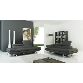 Garnituren Ledersofa Wohnlandschaft 3+2 Sitzer Garnitur Design Modern Sofa Couch - Schwarz