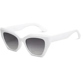 SOJOS Sonnenbrille Cateye Damen Weiß Polarisiert Eckig Vintage UV Schutz Trendige Retro Mode Brille SJ2235 mit Weiß Rahmen