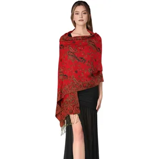 PASKMLNA Wendbarer Paisleymuster, Pashmina-Schal, elegante Farben, 1rot, Large