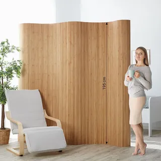 Homestyle4u Paravent 250/200 cm Hellbraun Raumteiler Bambus , Naturmaterialen , 250x195x0.3 cm , Wohnzimmer, Raumteiler, Paravents