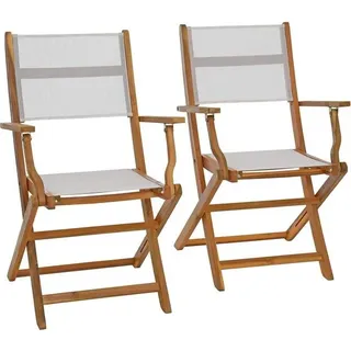 Klappstuhl Gartenstuhl Textil 2er Set Gartensessel Klappsessel Akazienholz Weiß - Weiß