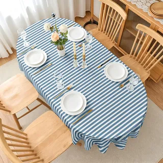 Streifen Tischdecke Ovale 140x100 cm, Fleckabweisende Abwaschbare Tischdecke mit Minimalistischer Stil Muster, Skandinavischer Stil Gartentischdecke, Für Küche, Esszimmer -AAt11